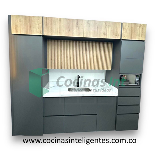 Cocina en madera ecológica color duna y plomo